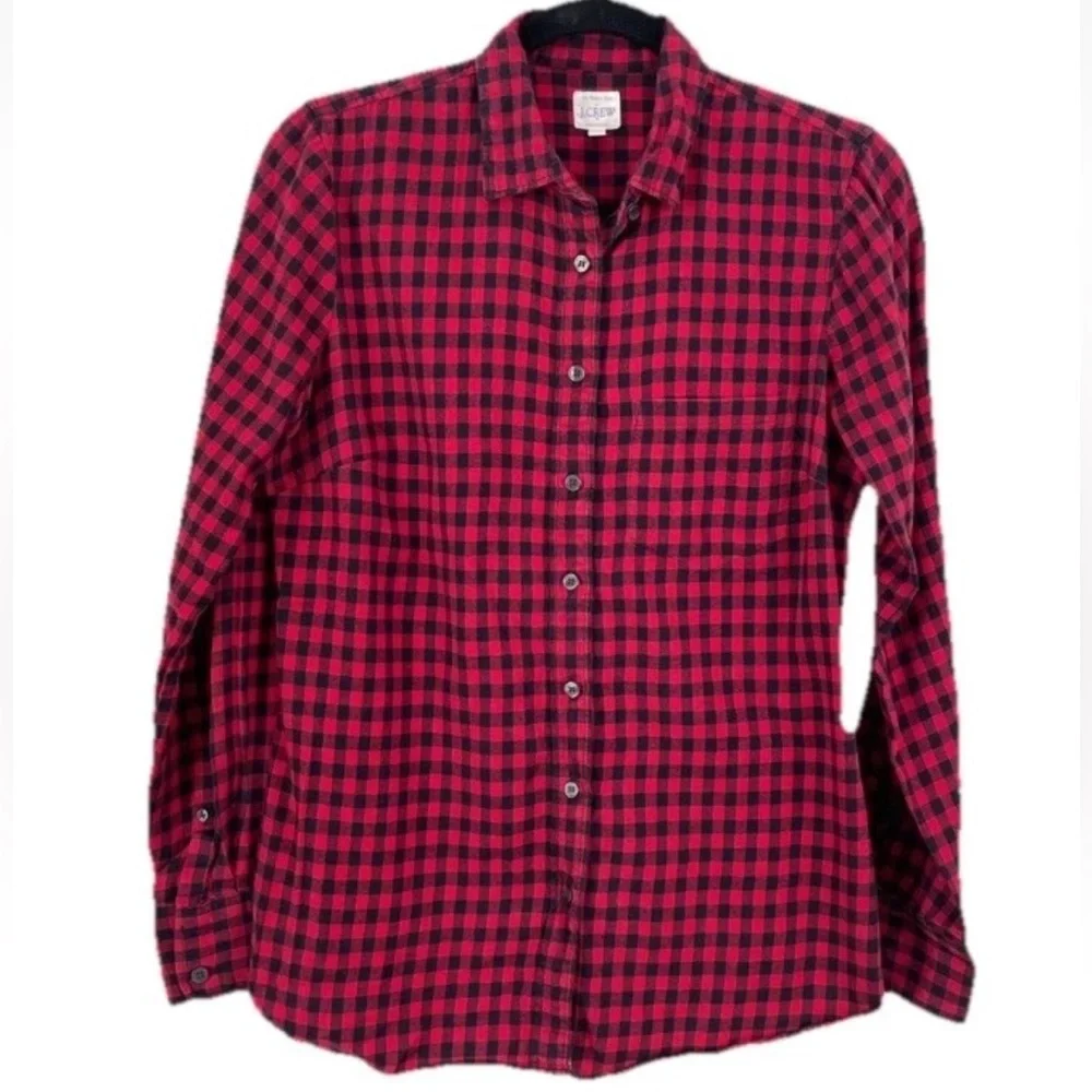 J. Crew The Perfect Shirt Black Red Gingham Plaid Flannel Shirt Top Women’s Sz M